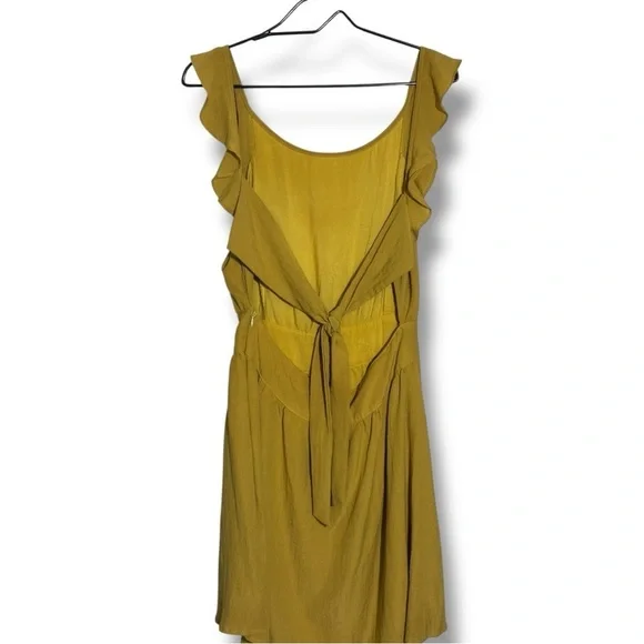 Ivy Chic Mustard Ruffle Sleeves Gathered Waist Cutout Tie Back Mini Dress - Picture 16 of 16